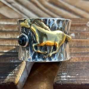Handmade stainless steel Hammer horse Ring